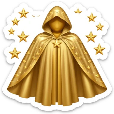 a fantasy  magic, gold color with star pattern cloak sticker