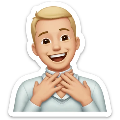 man with his hands around his neck choking himself while laughing  sticker