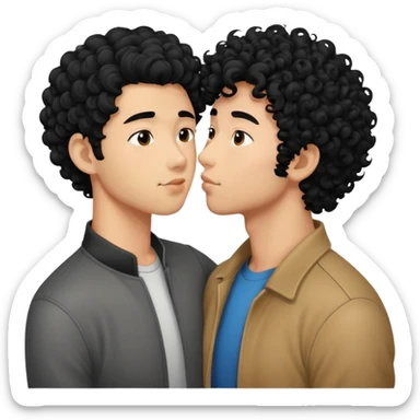 make a imagine of a guy with really curly hair kissing a asian guy with curly hair sticker