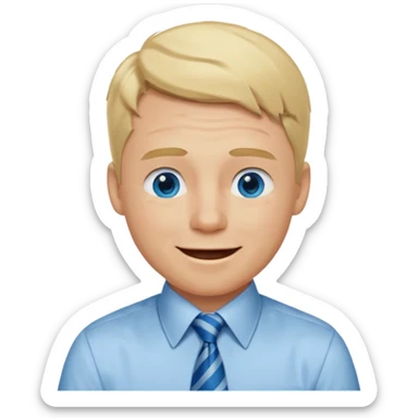 A guy with blonde hair and blue eyes that looks masculine. make him wear a shirt with a tie. he is danish. He is laughing with tears in his eyes sticker