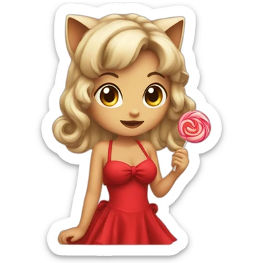Catgirl wearing a red dress eating lollipop sticker