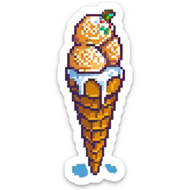 Peach ice cream scoop in a waffle cone sticker