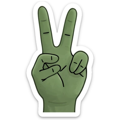 a hand doing a peace sign with the thumb sticking out sticker
