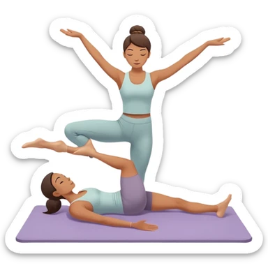 A person performing a Pilates exercise on a mat in a clean, modern studio. The focus is on core strength and flexibility, with a neutral, calming color palette. Simple equipment like a reformer machine and a soft, tranquil background enhance the feeling of controlled movement and focus. sticker