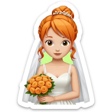 orange haired with bun bride with bouqet sticker