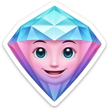 A cheerful diamond logo with a black outline and a smiling face, set against a pastel gradient of pink, blue, and lavender. Smaller diamonds surround it, forming a larger diamond pattern. Playful yet sleek, perfect for branding, digital media, sticker