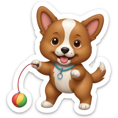 dog playing with a string toy sticker