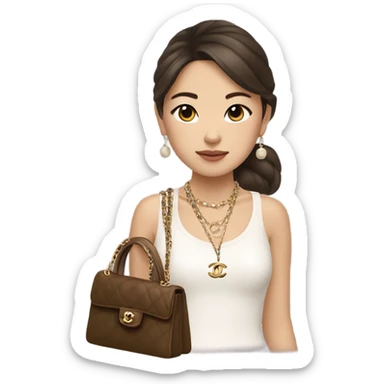 Realistic brown hair Chanel Asian Girl with Birkin bag and Chanel necklace sticker