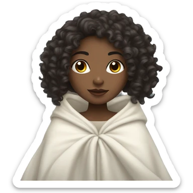 Dark curly hair and light skin girl inside a blancket  sticker