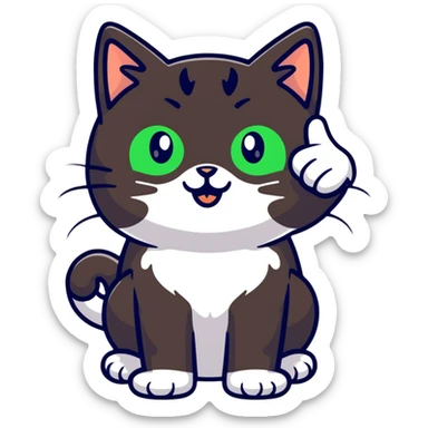tricolor fluffy cat with big green eyes giving thumbs up sticker