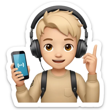 Cute cartoon character with gaming headset holding a mobile phone playing Free Fire, with excited eyes and happy expression sticker