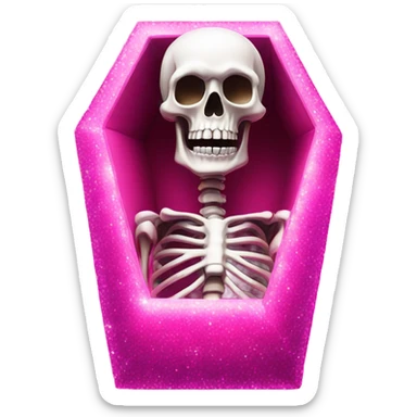 Skeleton inside a hot pink coffin that is crystalized  sticker