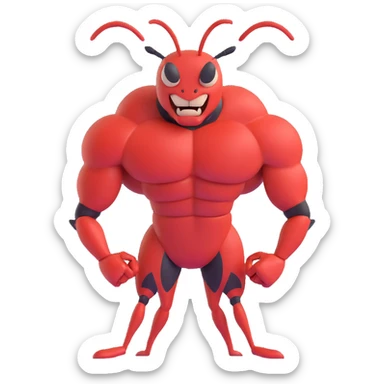 a brave ant, flexing its muscles, looking determined sticker