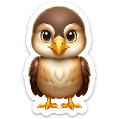 Cinematic Cute Hawk Portrait Emoji, Head tilted playfully and inquisitively, featuring a compact, streamlined form with a delicately curved beak and round, sparkling eyes full of curious charm, Simplified yet irresistibly adorable features, highly detailed, glowing with a warm, inviting glow, high shine, affectionate and lively, stylized with a touch of whimsical aerial grace, soft glowing outline, capturing the essence of a mischievous yet endearing hawk that seems as if it could swoop out of the screen into your heart! sticker