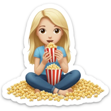 White Girl long hair eating popcorn on the floor sticker