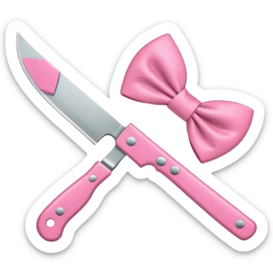 Kitchen knife with a pink bow tied around the handle, emoji style, simple, flat vector, white background, only one object sticker