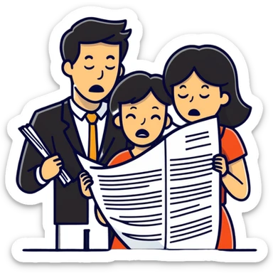 illustration of [man celebrating the singing of divorce papers] next to [crying woman] art influence two subjects sticker