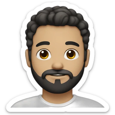 White boy with short Black hair and beard, mustache brown eye sticker