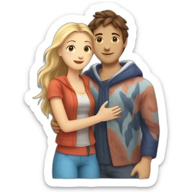 young metis Man and young white woman hug love with beach clothe sticker