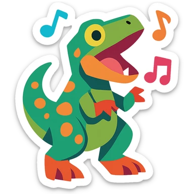 colorful cartoon style T-Rex singing sticker