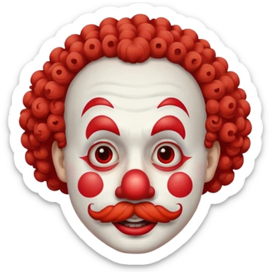 Classic clown — curly mustache, red nose sticker