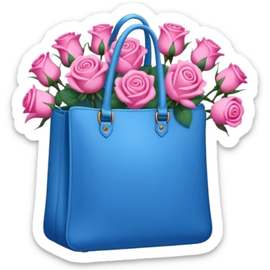 A blue bag full of rose that's colored pink sticker