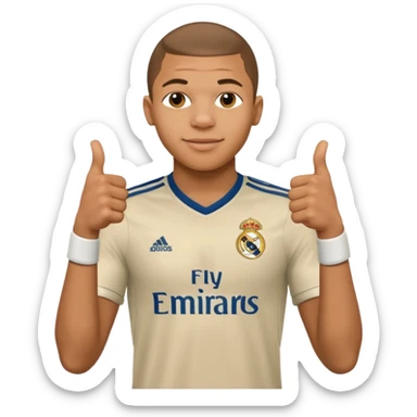 Mbappe hands crossed and thumbs up celebration for Real Madrid sticker