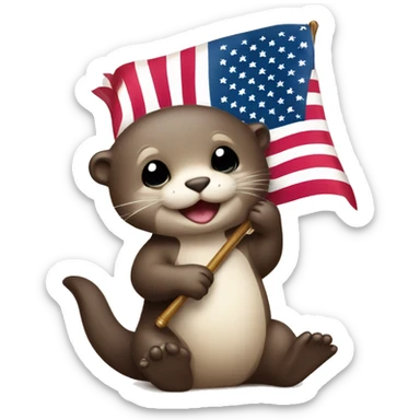 Baby otter holding American flag sticker