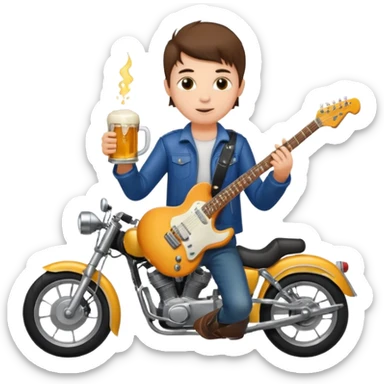 We're creating a quiz for a New Year's Eve team. The idea is that people have to guess which emoji belongs to which person from three emojis. Now it's up to you to make one whole emoji from the following  emojis.  🏍🎸🍻👦 sticker