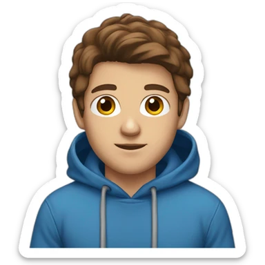 male with brown hair and brown eyes and wears a blue hoodie sticker