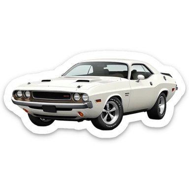 Solid white 1971 Dodge Challenger, three-quarter view, all white exterior, no decorations, clean minimalist design, iconic muscle car shape, iOS emoji style sticker