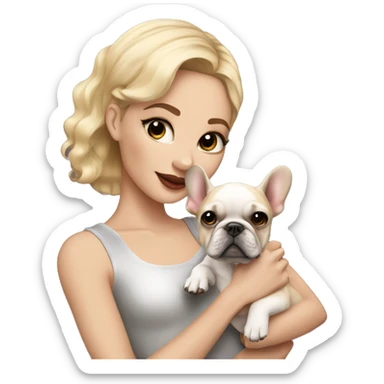 light-skinned and fair-haired dancer with a French bulldog puppy sticker