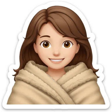 happy brown haired girl wrapped up in fluffy beige blanket sticker