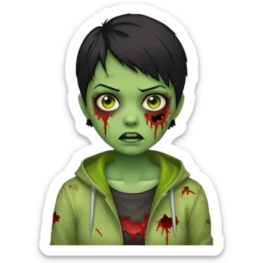 Zombie girl with black short hair in zombie green sticker