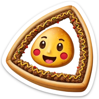 open triangular shaped meat esfirra with ground beef in the center, emoji style sticker