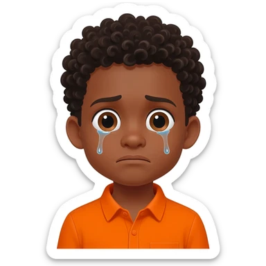 black boy curly hair orange shirt sad crying sticker
