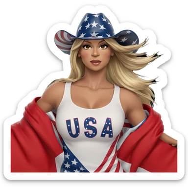 blonde girl with american flag sticker