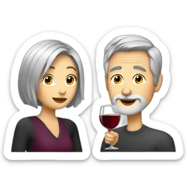 blonde woman and grey haired man with short hair with beard drinking wine sticker