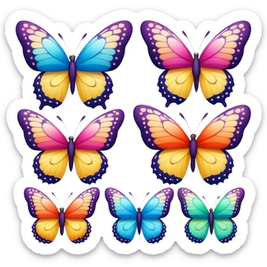 Beautiful colourful butterflies with cute face sticker