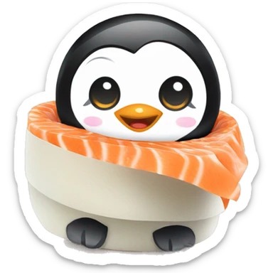 cartoon baby penguin inside sushi roll sticker