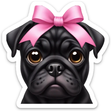 A black pug with a pink bow on its head sticker