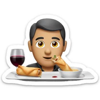 Guy drinking wine eating egg rolls sticker
