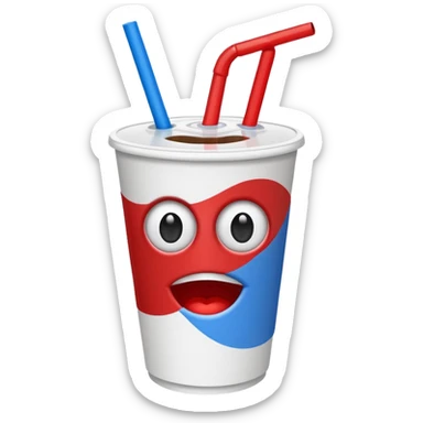 paper coke cup and straw, the cup has eyes and mouth and glassess sticker