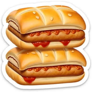 cinematic-realistic-sausage-roll-dish-emoji, with a squeeze of tomatoe sauce on top sticker