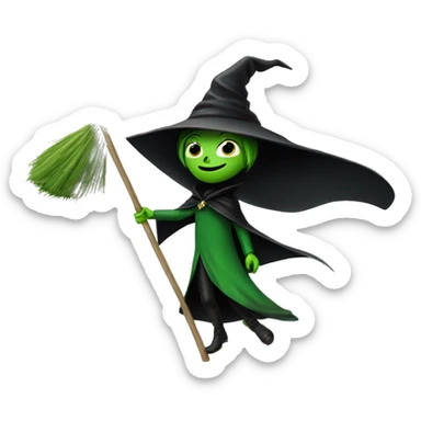 Broom Flying green witch with black big cape extending like a v shape sticker