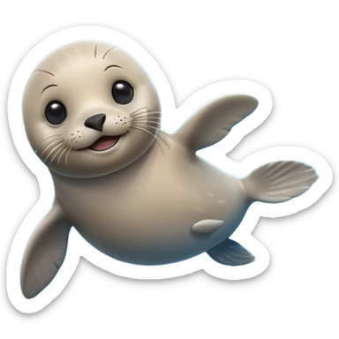 A 3D cartoon seal swimming with visible flippers, calm blue water, soft sunlight, Memoji-style realism. sticker