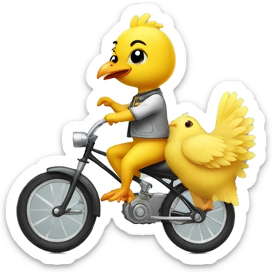 small yellow chicken riding on a bike sticker