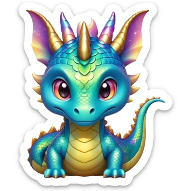 Cinematic Cute Dragon Portrait Emoji, Head tilted playfully and inquisitively, with a sleek, serpentine body adorned in iridescent scales and a charming, expressive face featuring subtle, delicate horns, round, sparkling eyes brimming with curious magic, Simplified yet irresistibly adorable features, highly detailed, glowing with a warm, enchanting glow, high shine, affectionate and mystical, stylized with a touch of whimsical fantasy, soft glowing outline, capturing the essence of a mischievous yet loving dragon that feels like it could slither out of the screen into your arms! sticker