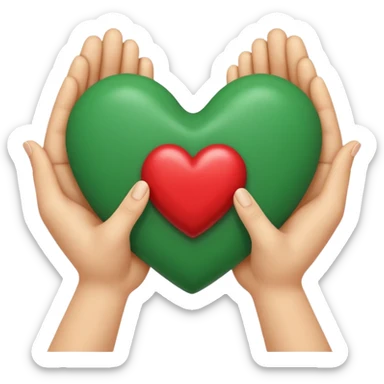 Diseña un emoji de dos manos formando un corazón que rodean un pequeño brote verde o un tarro de cosmética. Enfoque en la calidez, la comunidad y lo hecho a mano. sticker