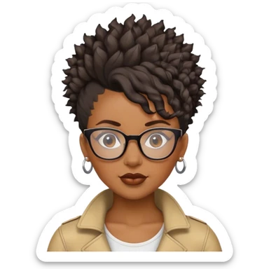 woman mohawk curly cut black hair with glasses sticker